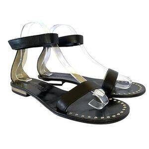 Jil Sander Black Leather Studded Flat Sandals Shoes